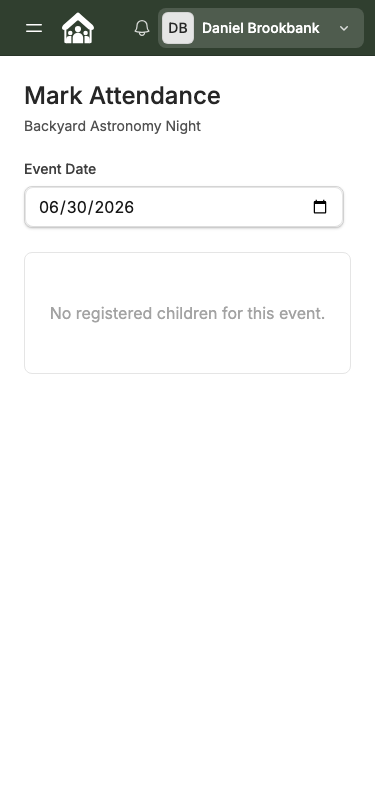 Attendance check-in view — mobile