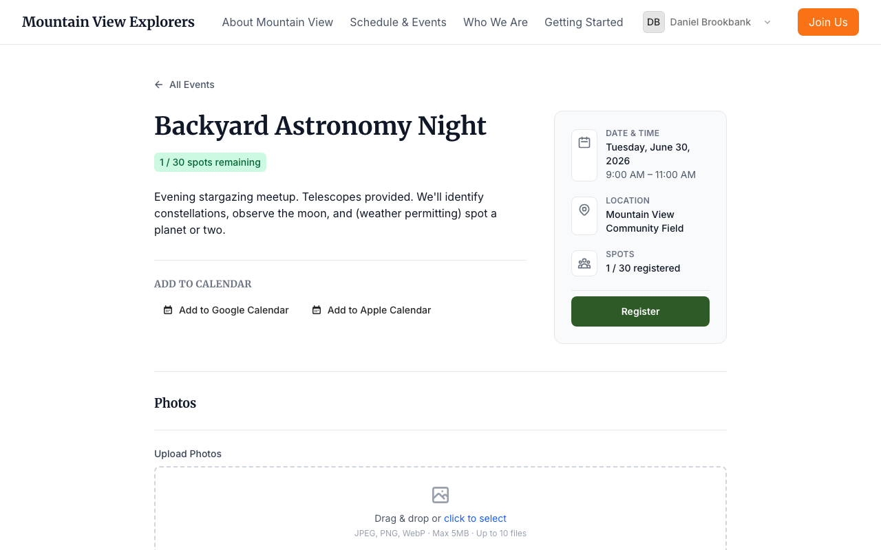Member event detail — desktop