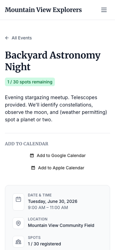 Member event detail — mobile