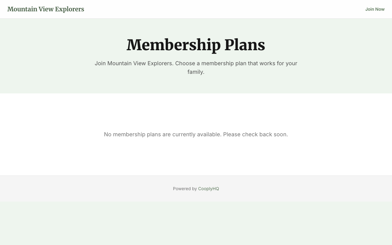 Family-facing Membership Plans page