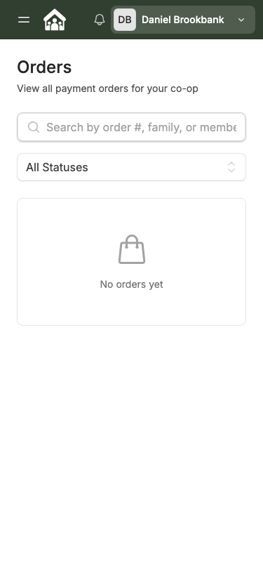 Orders page — mobile view