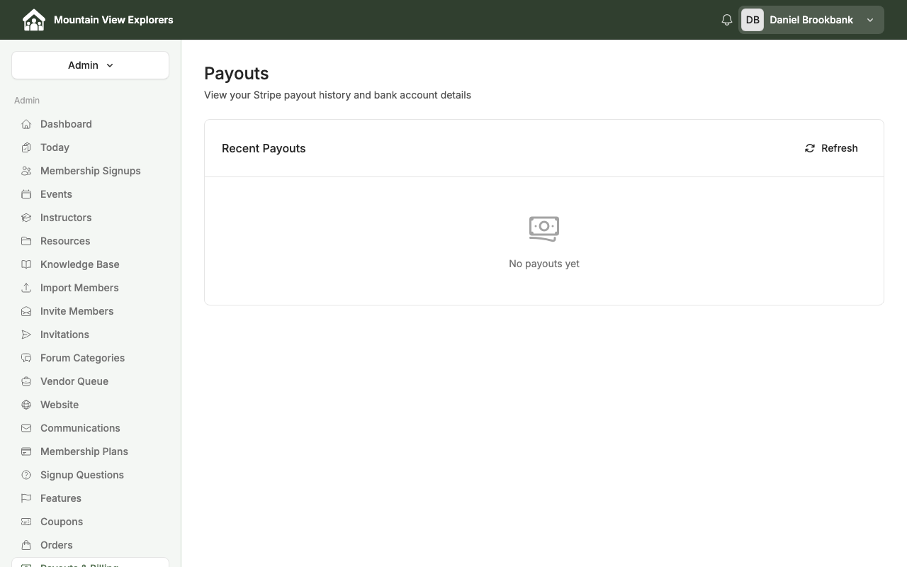 The Payouts page in CooplyHQ showing payout history
