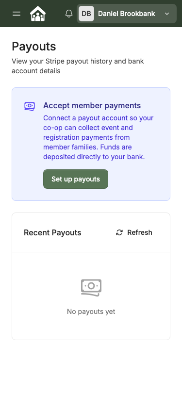 Payouts page — mobile view