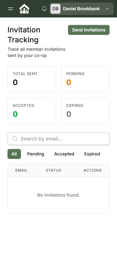 Invitation Tracking page — mobile view