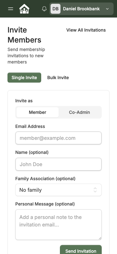 Invite Members form — mobile view
