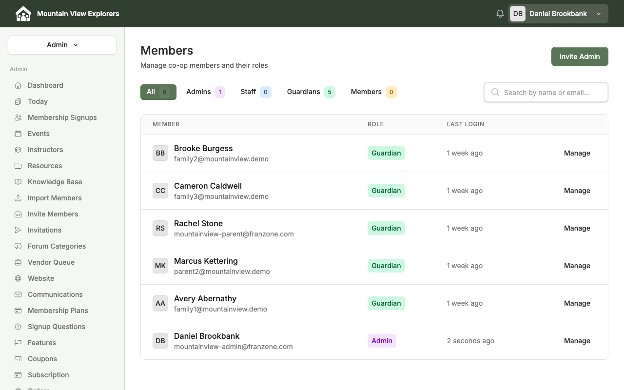 Member directory — desktop view