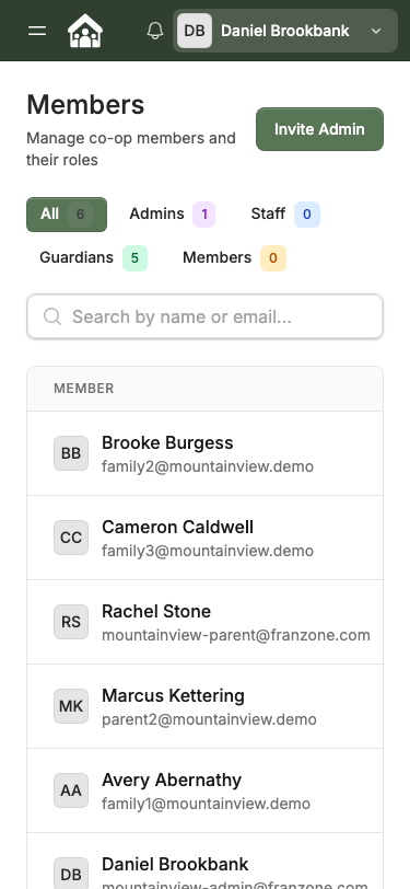Member directory — mobile view