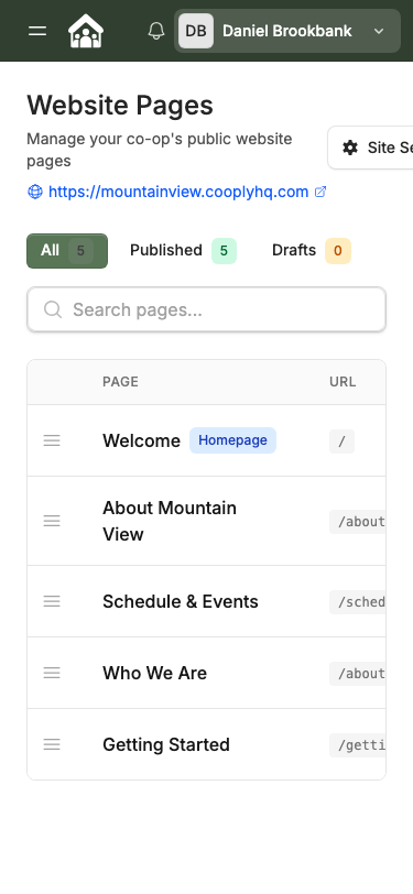Website Pages — mobile view