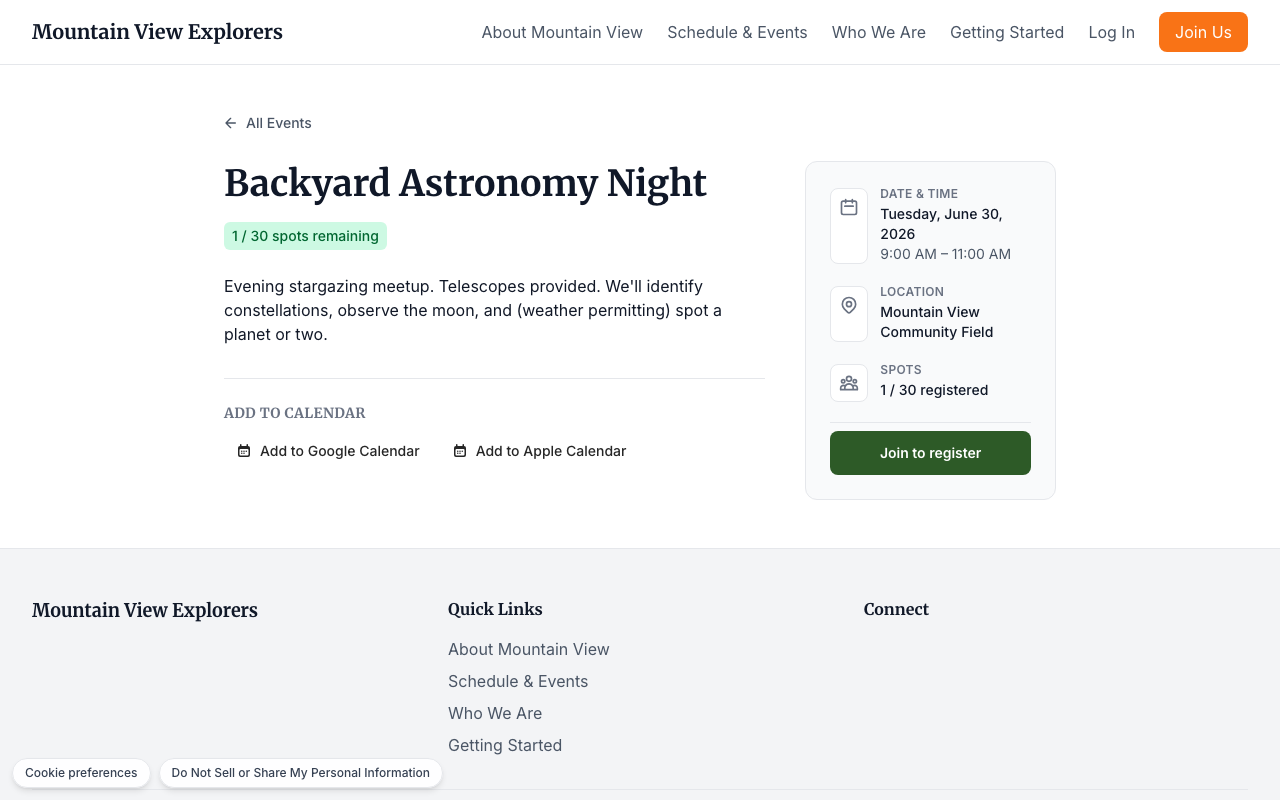 Member event detail — desktop