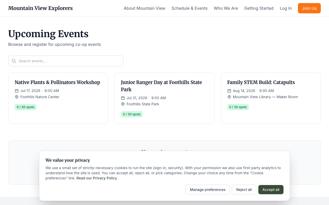 Member events list — desktop
