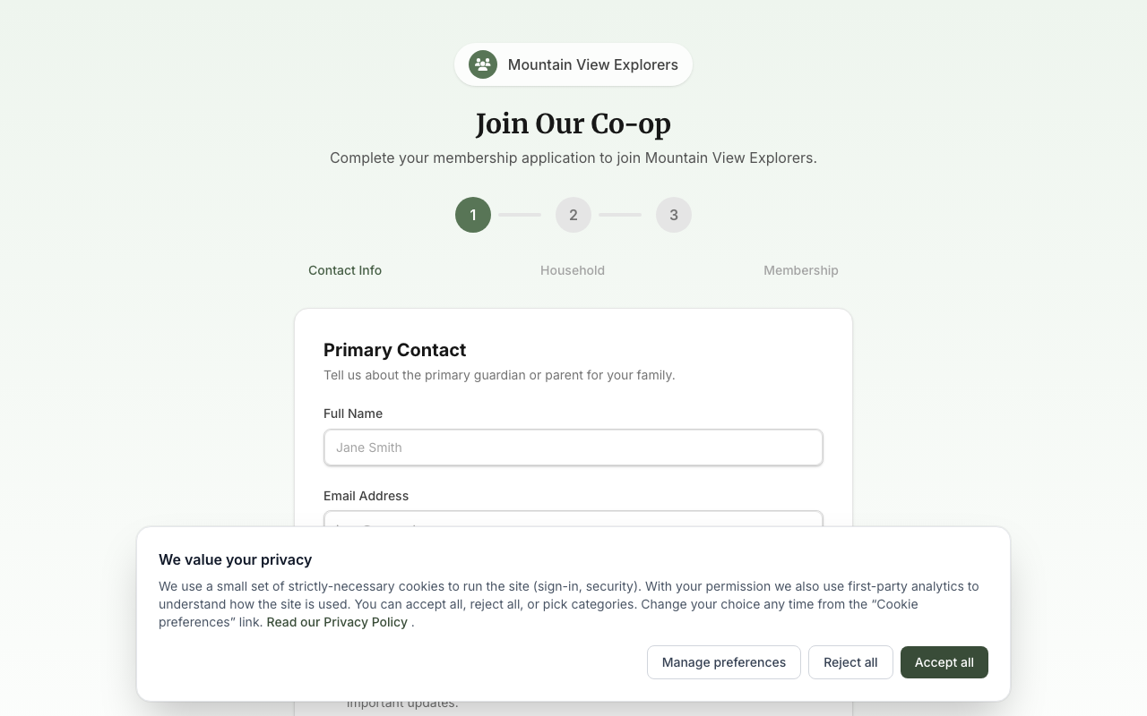 Family join form — Step 1: Contact Info