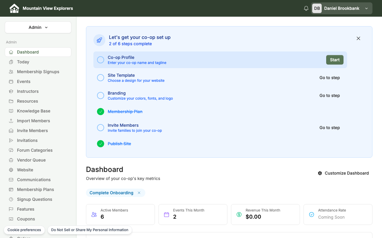 Admin panel left sidebar showing navigation items — desktop view